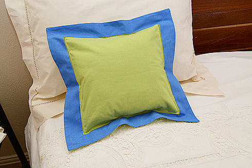 Hemstitch Multicolor Baby Pillow 12x12". Macaw Green French Blue